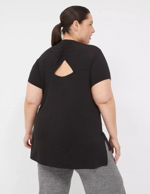 μπλουζακια γυναικεια Lane Bryant LIVI V-Neck Ruched-Back Tee μαυρα | YBK8211WN