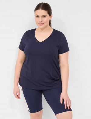 μπλουζακια γυναικεια Lane Bryant LIVI Wicking V-Neck Performance Tee σκουρο μπλε | QBB6614YV