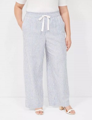 Παντελονι γυναικεια Lane Bryant Linen Stripe Wide Leg μπλε | GGK7425IX