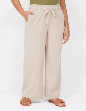 Παντελονι γυναικεια Lane Bryant Linen Wide Leg Μπεζ | IYK7760ZJ