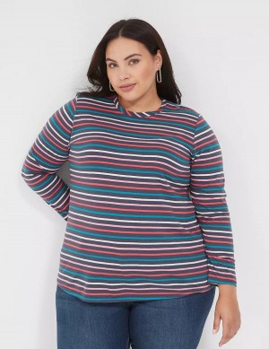 μπλουζακια γυναικεια Lane Bryant Long-Sleeve Crew-Neck Tee σκουρο μπλε Πολύχρωμο | MWS7066PU