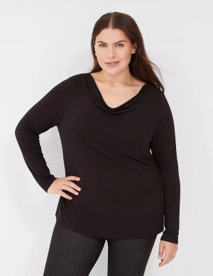 μπλουζακια γυναικεια Lane Bryant Long-Sleeve Drape-Neck Top μαυρα | SUD862AZ