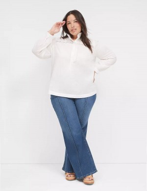 Μπλουζα γυναικεια Lane Bryant Long-Sleeve Ruffle Collar ασπρα | WWR9060FF