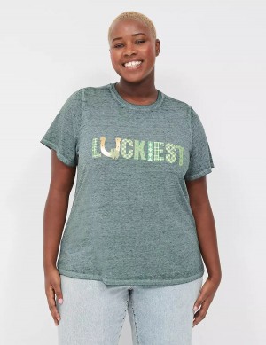 μπλουζακια γυναικεια Lane Bryant Luckiest Burnout Graphic Tee πρασινο | VOL5695DA