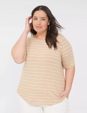 μπλουζακια γυναικεια Lane Bryant Lurex Perfect Sleeve Crew-Neck Tee καφε | SAS9336IJ