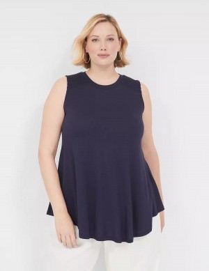 μπλουζακια γυναικεια Lane Bryant Max Swing High-Neck Smocked-Shoulder Tunic μπλε | KML2539DW