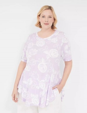 μπλουζακια γυναικεια Lane Bryant Max Swing Perfect Sleeve Crew-Neck Tee ασπρα μωβ | IGG2011HU