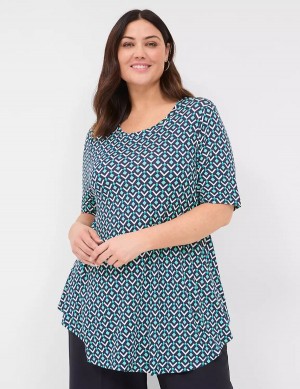 μπλουζακια γυναικεια Lane Bryant Max Swing Perfect Sleeve Crew-Neck Tee τυρκουάζ σκουρο μπλε | VTB792OA