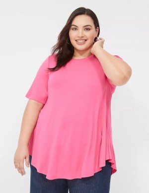 μπλουζακια γυναικεια Lane Bryant Max Swing Perfect Sleeve Crew-Neck Tee ροζ | CAL2681IT