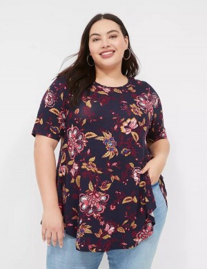 μπλουζακια γυναικεια Lane Bryant Max Swing Perfect Sleeve Crew-Neck Tee σκουρο μπλε | BQL6435GQ