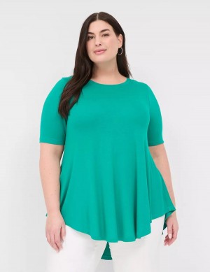 μπλουζακια γυναικεια Lane Bryant Max Swing Perfect Sleeve Crew-Neck Tee ανοιχτο τυρκουάζ | OTH5434XO