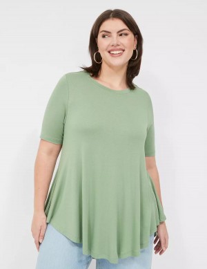 μπλουζακια γυναικεια Lane Bryant Max Swing Perfect Sleeve Crew-Neck Tee ανοιχτο πρασινο | HGR6633NZ