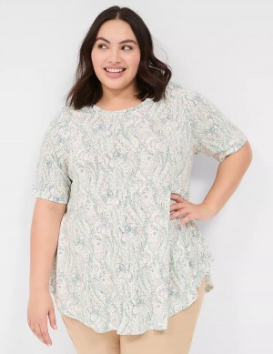 μπλουζακια γυναικεια Lane Bryant Max Swing Perfect Sleeve Crew-Neck Tee κρέμα πρασινο | QBW7781XM