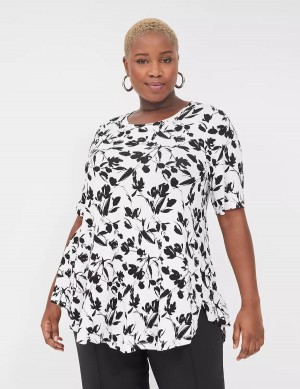 μπλουζακια γυναικεια Lane Bryant Max Swing Perfect Sleeve Crew-Neck Tee μαυρα ασπρα | WBK4099CT