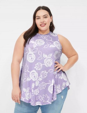 μπλουζακια γυναικεια Lane Bryant Max Swing Sleeveless High-Neck Tunic ασπρα μωβ | LMK7428AW