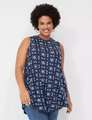 μπλουζακια γυναικεια Lane Bryant Max Swing Sleeveless High-Neck Tunic σκούρο μπλε | MRC683QV