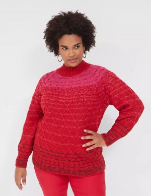 Πουλόβερ γυναικεια Lane Bryant Mock-Neck Cable κοκκινα | UVH3173IM