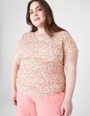 μπλουζακια γυναικεια Lane Bryant Modern Jersey Side-Ruched Tee πορτοκαλι Πολύχρωμο | WLV3848CI