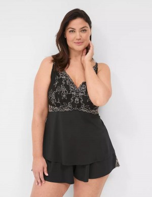 Πιζάμες γυναικεια Lane Bryant Modern Romance Cami & Short Set μαυρα | KKX3046II