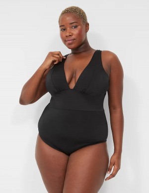 Μαγιό γυναικεια Lane Bryant No-Wire Plunge One-Piece μαυρα | MDH4356SM