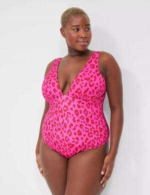 Μαγιό γυναικεια Lane Bryant No-Wire Plunge One-Piece ροζ | TFK8074DZ