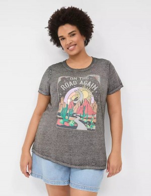 μπλουζακια γυναικεια Lane Bryant On The Road Graphic Tee γκρι | GAI667ZY