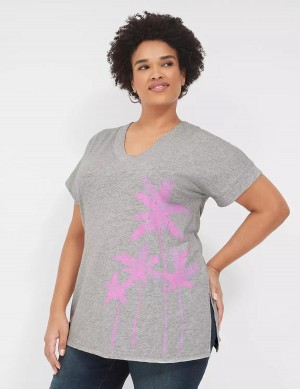 μπλουζακια γυναικεια Lane Bryant Palm Trees Graphic Easy Tunic γκρι | LVV171GO