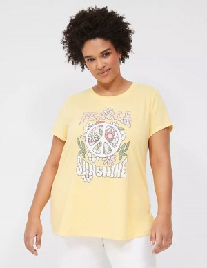 μπλουζακια γυναικεια Lane Bryant Peace & Sunshine Sparkle Graphic Tee κίτρινα | CBT4337TK