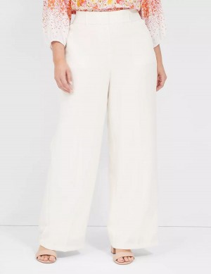 Παντελονι γυναικεια Lane Bryant Perfect Drape High-Rise Wide Leg - Fully Lined ασπρα ροζ | PDE7327AE