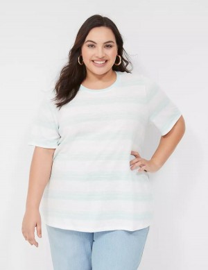 μπλουζακια γυναικεια Lane Bryant Perfect Sleeve Crew-Neck Tee πρασινο ασπρα | ERA7125XY