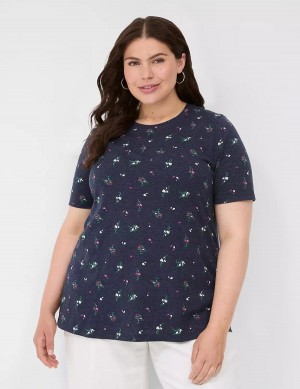 μπλουζακια γυναικεια Lane Bryant Perfect Sleeve Crew-Neck Tee σκουρο μπλε | XJN4921IB