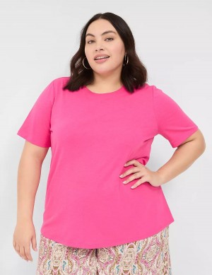 μπλουζακια γυναικεια Lane Bryant Perfect Sleeve Crew-Neck Tee ροζ | RCY5680ST