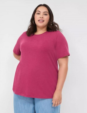 μπλουζακια γυναικεια Lane Bryant Perfect Sleeve Crew-Neck Tee μπορντο | ISL2050LH