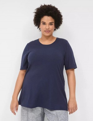 μπλουζακια γυναικεια Lane Bryant Perfect Sleeve Crew-Neck Tee μπλε | QKL358UI