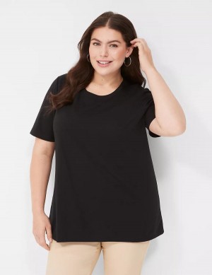 μπλουζακια γυναικεια Lane Bryant Perfect Sleeve Crew-Neck Tee μαυρα | ULC337KO