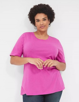 μπλουζακια γυναικεια Lane Bryant Perfect Sleeve Crew-Neck Tee μωβ | RXB1919WR