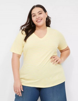 μπλουζακια γυναικεια Lane Bryant Perfect Sleeve V-Neck Tee κίτρινα | KRQ6147MS