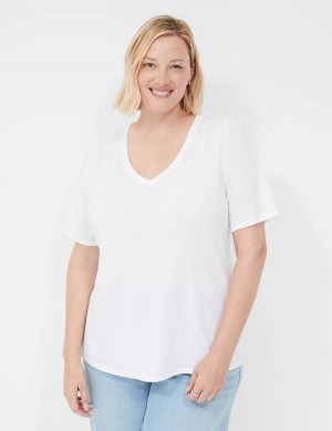 μπλουζακια γυναικεια Lane Bryant Perfect Sleeve V-Neck Tee ασπρα | FBM6681UF