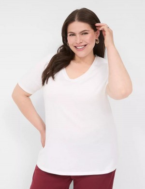 μπλουζακια γυναικεια Lane Bryant Perfect Sleeve V-Neck Tee ασπρα | IAB1547WG