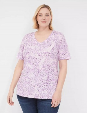 μπλουζακια γυναικεια Lane Bryant Perfect Sleeve V-Neck Tee μωβ | IUQ6265NO