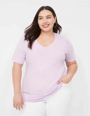 μπλουζακια γυναικεια Lane Bryant Perfect Sleeve V-Neck Tee μωβ | PZW4675FW