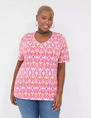 μπλουζακια γυναικεια Lane Bryant Perfect Sleeve V-Neck Tee ροζ | CYF5674UI