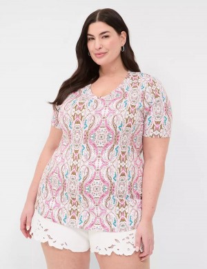 μπλουζακια γυναικεια Lane Bryant Perfect Sleeve V-Neck Tee ροζ | SVA9766IS