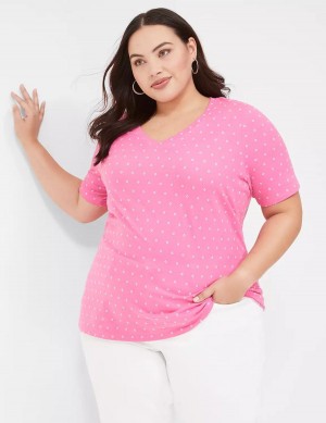 μπλουζακια γυναικεια Lane Bryant Perfect Sleeve V-Neck Tee ροζ | FOE3739WM