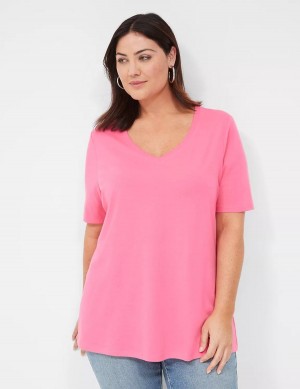 μπλουζακια γυναικεια Lane Bryant Perfect Sleeve V-Neck Tee φουξια | PGQ672RS