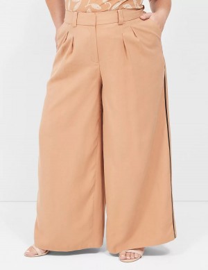 Παντελονι γυναικεια Lane Bryant Pleated Wide Leg With Side-Trim καφε | SXB6711GO