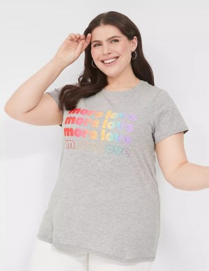 μπλουζακια γυναικεια Lane Bryant Pride Embroidered More Love Graphic Tee ανοιχτο γκρι | DTW9698YF