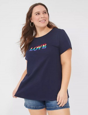 μπλουζακια γυναικεια Lane Bryant Pride Embroidered Rainbow Love Graphic Tee μπλε | PHI3686EG