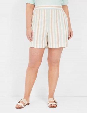 Σορτσ γυναικεια Lane Bryant Pull-On Linen Stripe Stripes | OVZ7160BL