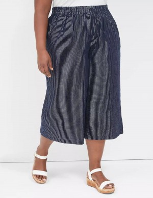 Παντελονι γυναικεια Lane Bryant Pull-On Lurex Gauze Crop Wide Leg μπλε | NQM770AX